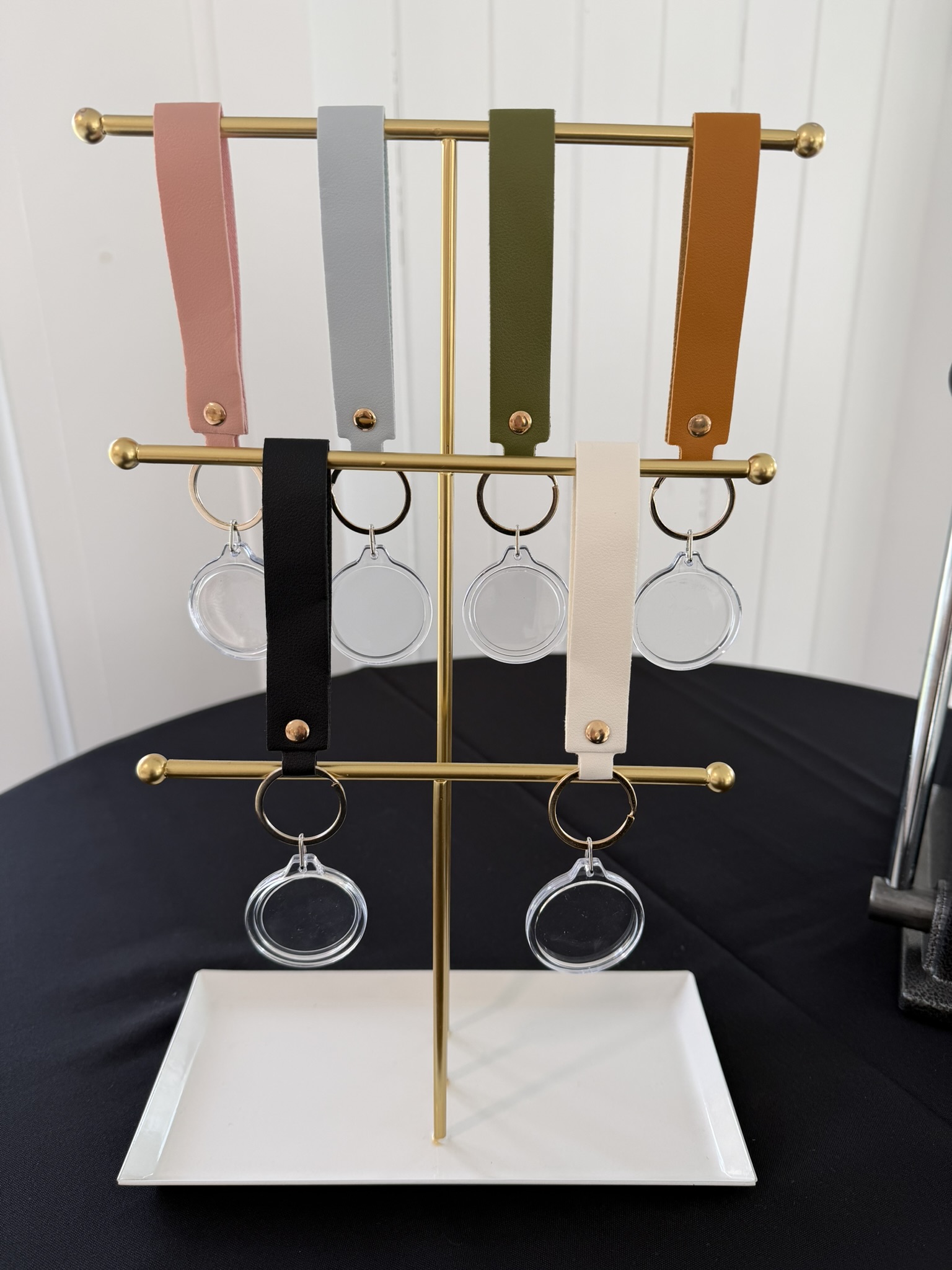 Full keychain display with multiple color strap options